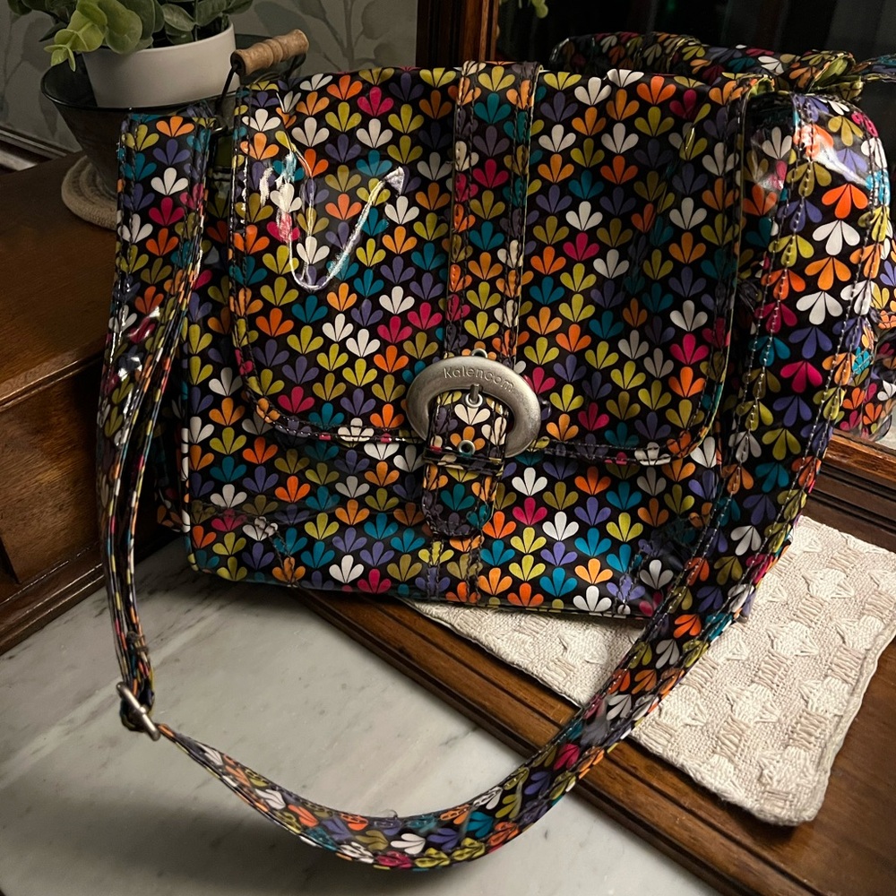 KALENCOM Classic‎ Midi Buckle Diaper Bag Clover Pattern Rainbow Colors Laminated
